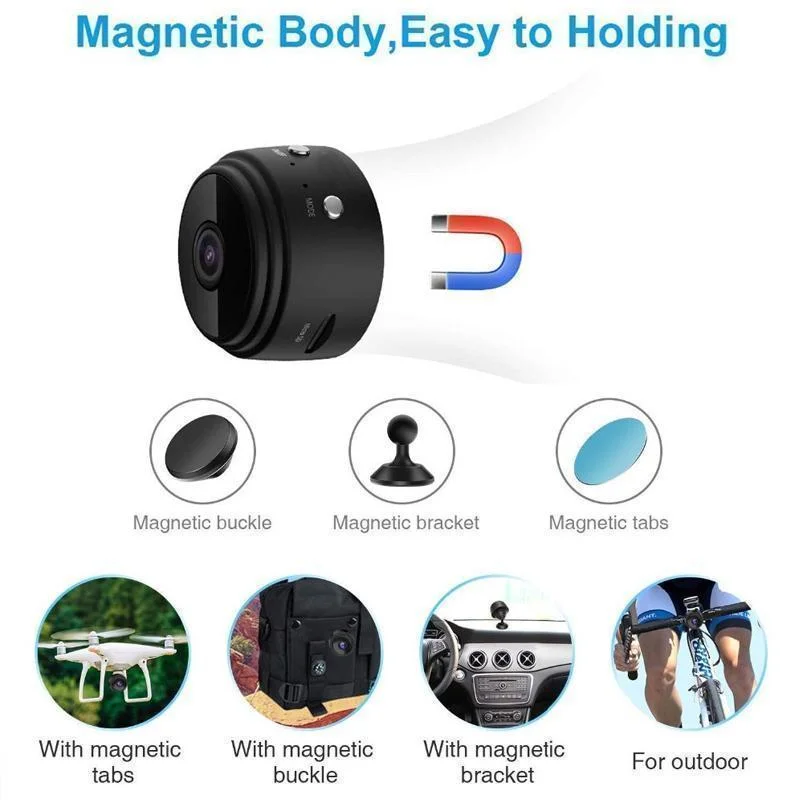 Mini WiFi Security Camera | 1080p HD & Night Vision | Magnetic Mount & Wide Angle