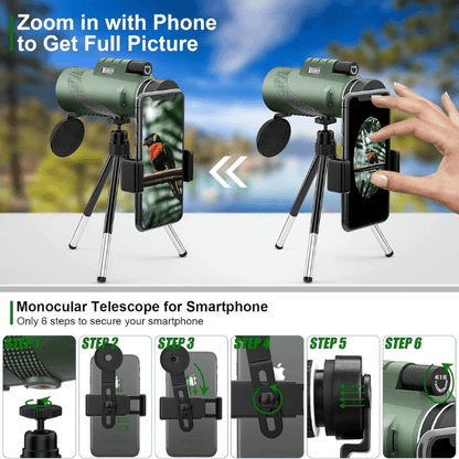 Monocular Telescope | Ultra-Zoom Multi-Coated HD Glass | Lightweight & Weatherproof