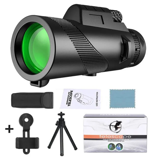 Monocular Telescope for Bird Watching | 80x Magnification | Smartphone Adapter & Tripod Included