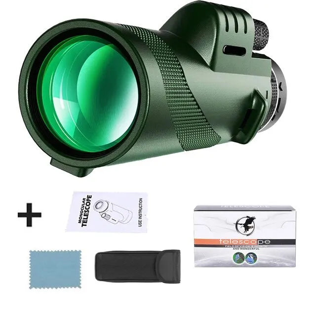 Monocular Telescope for Bird Watching | 80x Magnification | Smartphone Adapter & Tripod Included