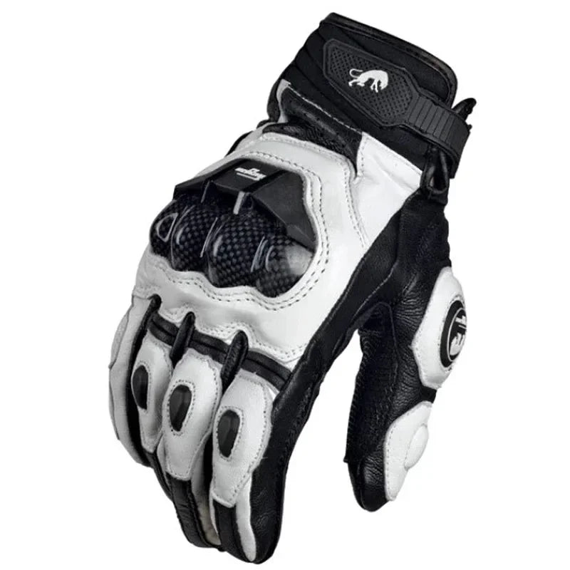Motorcycle Gloves | Carbon Fiber Knuckle Armor | Leather Palm | Year-Round Comfort