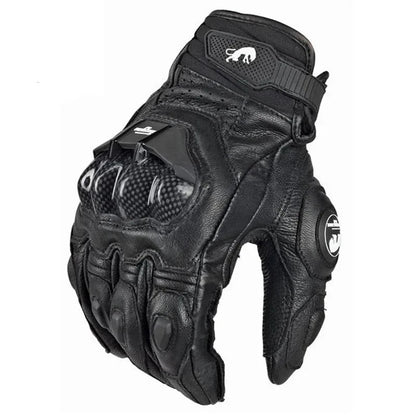 Motorcycle Gloves | Carbon Fiber Knuckle Armor | Leather Palm | Year-Round Comfort