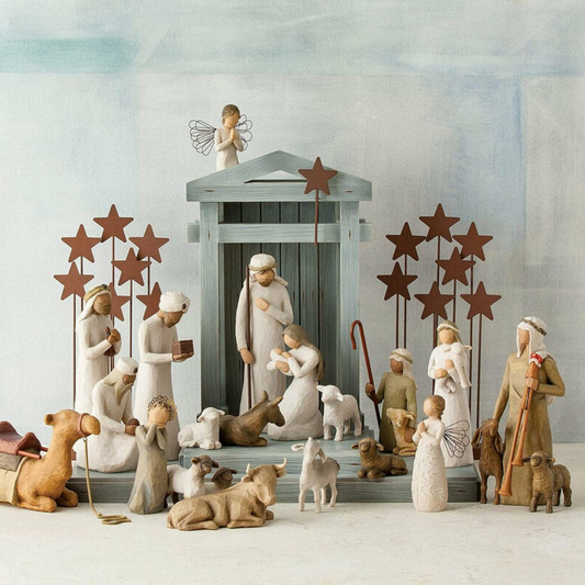Nativity Set | Handcrafted Rustic Barn Wood Design | 20-Piece Figurine Set | Holiday Decor