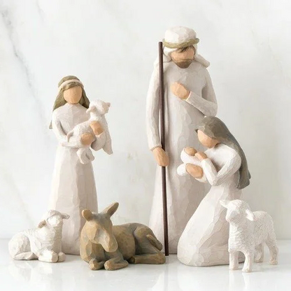 Nativity Set | Handcrafted Rustic Barn Wood Design | 20-Piece Figurine Set | Holiday Decor