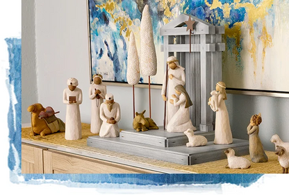 Nativity Set | Handcrafted Rustic Barn Wood Design | 20-Piece Figurine Set | Holiday Decor