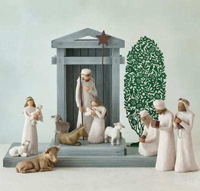 Nativity Set | Handcrafted Rustic Barn Wood Design | 20-Piece Figurine Set | Holiday Decor