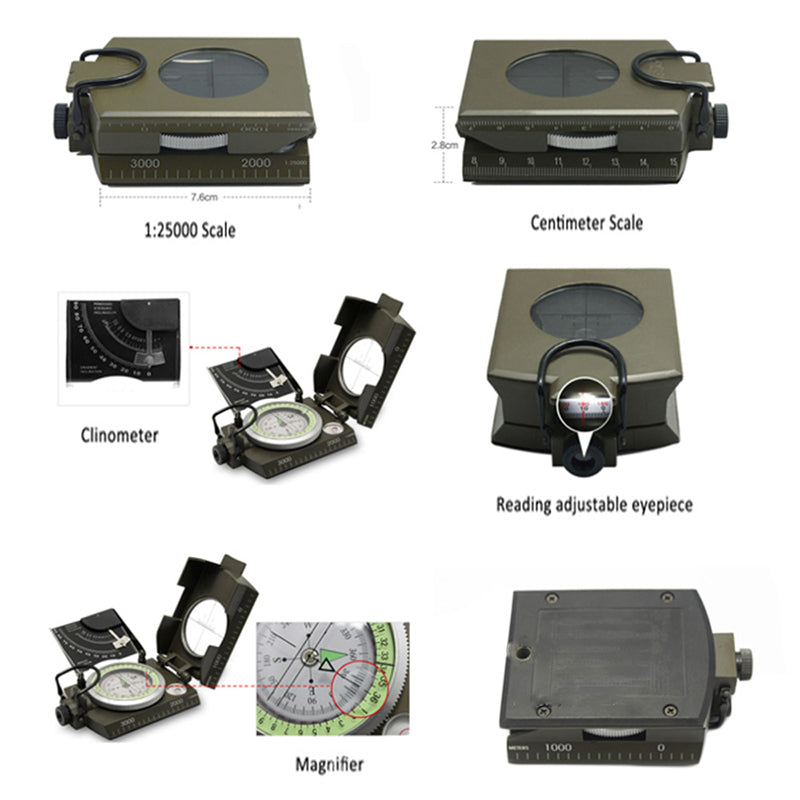Navigation Compass | Sighting Lens & Clinometer | Luminous Dial | Waterproof Aluminum Case