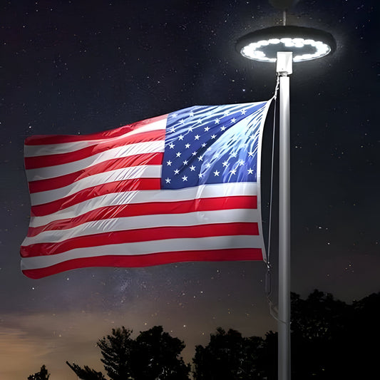 Outdoor Flagpole Light | Solar-Powered Disc Topper | 700 Lumens Brightness | Weatherproof