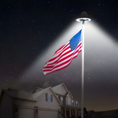 Outdoor Flagpole Light | Solar-Powered Disc Topper | 700 Lumens Brightness | Weatherproof