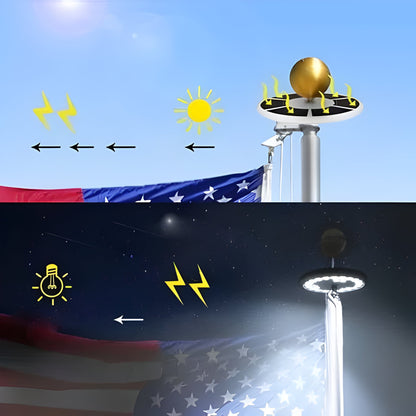 Outdoor Flagpole Light | Solar-Powered Disc Topper | 700 Lumens Brightness | Weatherproof