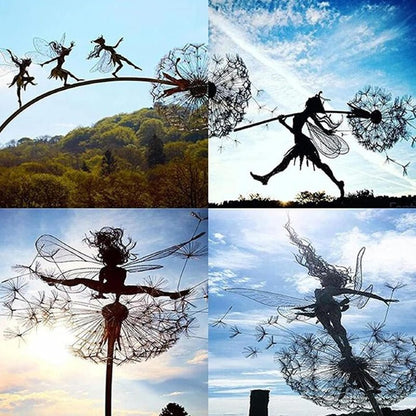 Outdoor Garden Stake | Dancing Fairy Wind Spinner | Metal Stem | 31.5 in Support Rod
