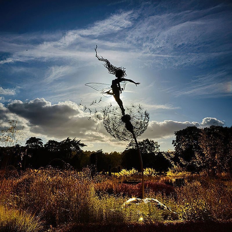 Outdoor Garden Stake | Dancing Fairy Wind Spinner | Metal Stem | 31.5 in Support Rod