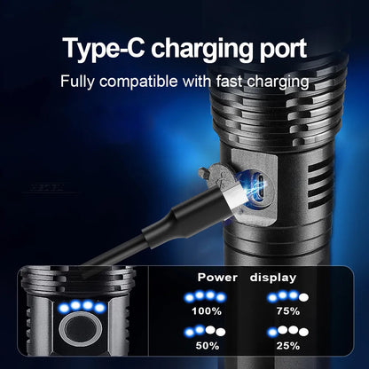 Outdoor LED Flashlight | Adjustable Zoom Beam | USB-C Rechargeable | Waterproof for Camping
