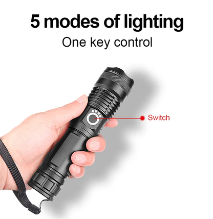 Outdoor LED Flashlight | Adjustable Zoom Beam | USB-C Rechargeable | Waterproof for Camping
