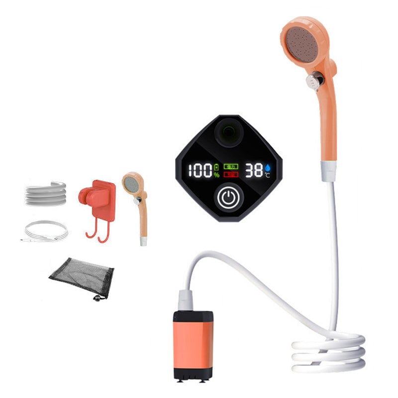 Outdoor Shower Pump | Portable Rechargeable with LED Display | Filtered Head & Adjustable Modes