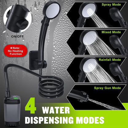 Outdoor Shower Pump | Portable Rechargeable with LED Display | Filtered Head & Adjustable Modes