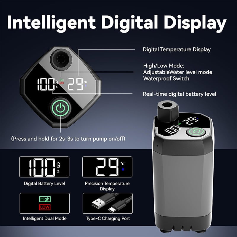 Outdoor Shower Pump | Portable Rechargeable with LED Display | Filtered Head & Adjustable Modes