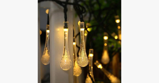 Outdoor String Lights | Solar-Powered Raindrop Design | 21 ft | Waterproof