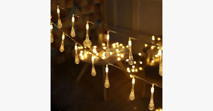 Outdoor String Lights | Solar-Powered Raindrop Design | 21 ft | Waterproof