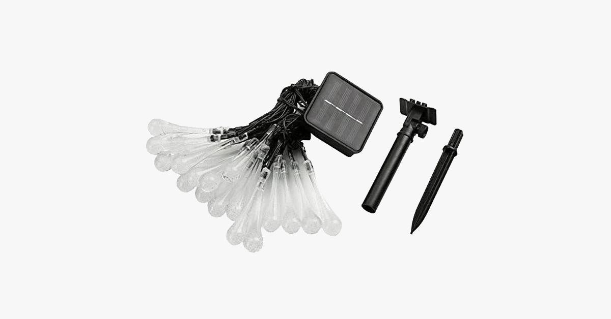 Outdoor String Lights | Solar-Powered Raindrop Design | 21 ft | Waterproof