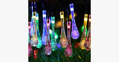 Outdoor String Lights | Solar-Powered Raindrop Design | 21 ft | Waterproof
