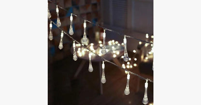 Outdoor String Lights | Solar-Powered Raindrop Design | 21 ft | Waterproof