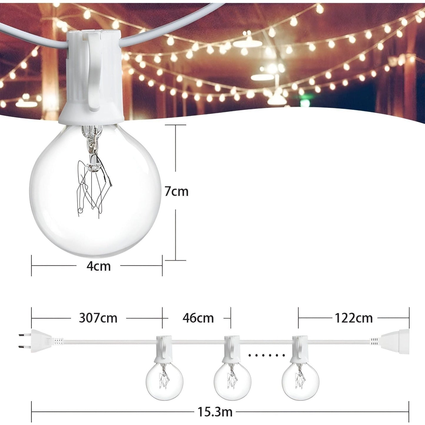Outdoor String Lights | Warm White LED Ball Design | Waterproof & Energy Efficient | Durable Design