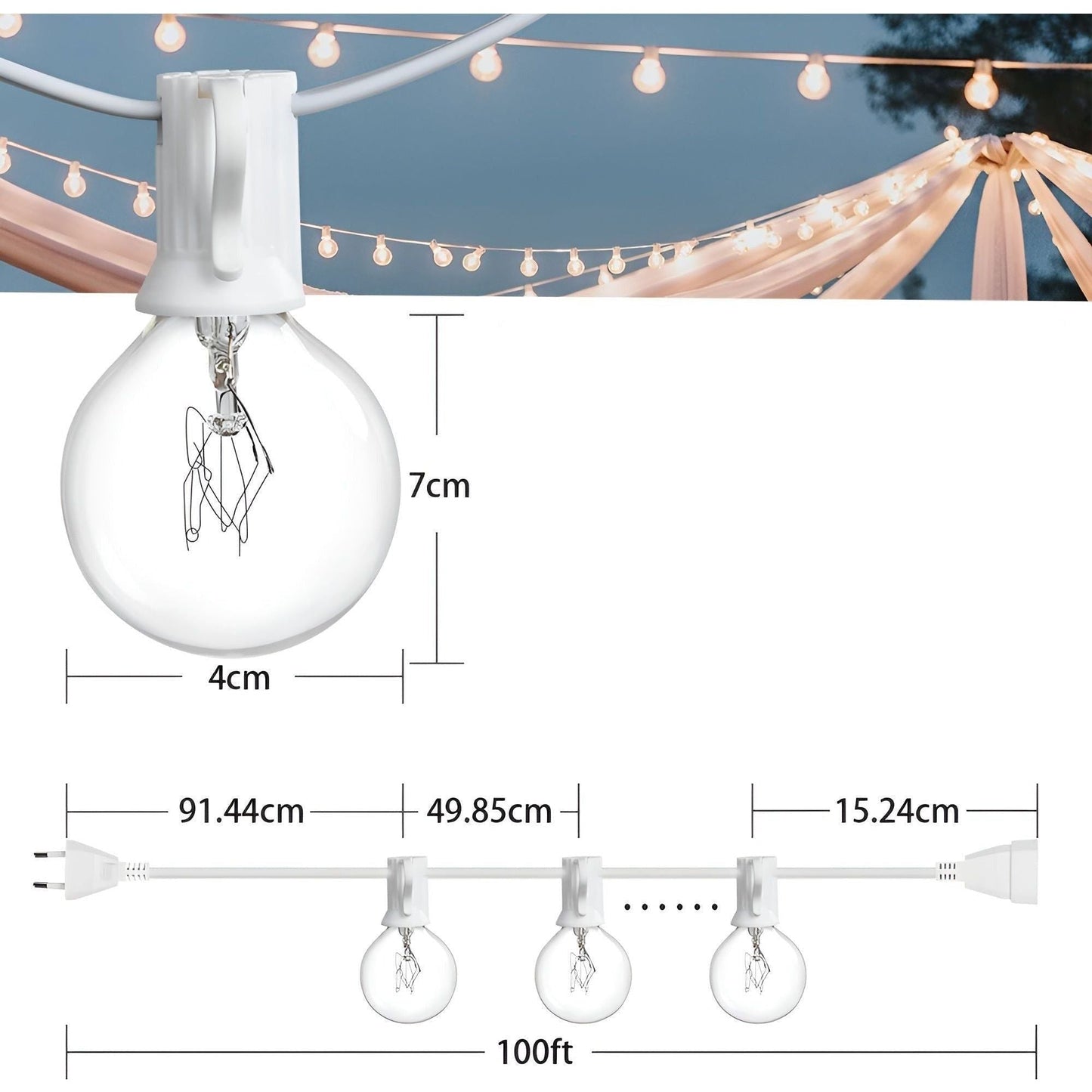 Outdoor String Lights | Warm White LED Ball Design | Waterproof & Energy Efficient | Durable Design