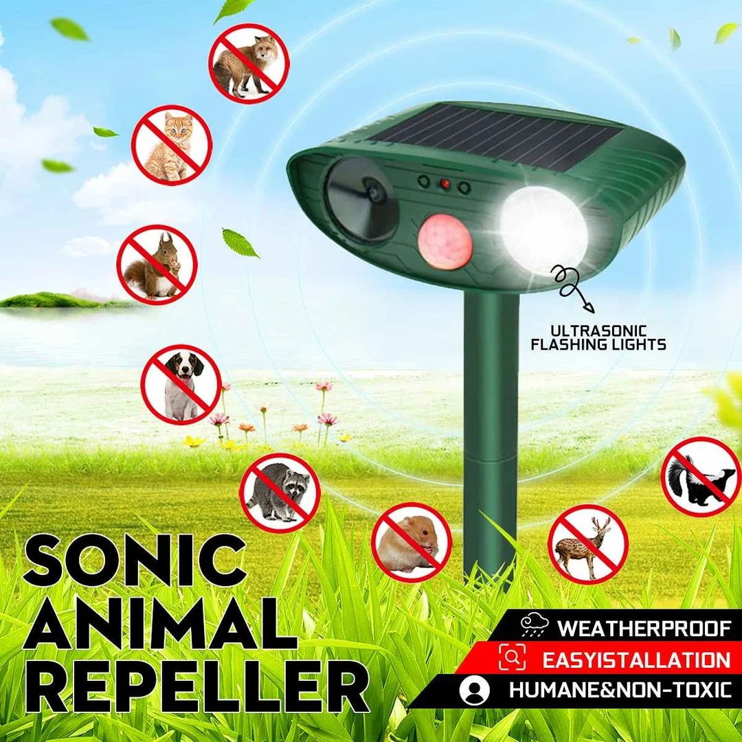 Outdoor Ultrasonic Chipmunk Repeller | Solar-Powered Motion Sensor | Up to 2,425 sq ft Coverage