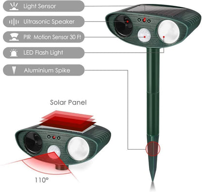 Outdoor Ultrasonic Chipmunk Repeller | Solar-Powered Motion Sensor | Up to 2,425 sq ft Coverage