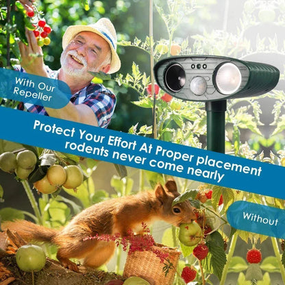 Outdoor Ultrasonic Chipmunk Repeller | Solar-Powered Motion Sensor | Up to 2,425 sq ft Coverage