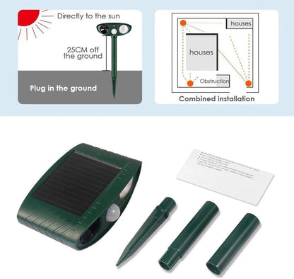 Outdoor Ultrasonic Chipmunk Repeller | Solar-Powered Motion Sensor | Up to 2,425 sq ft Coverage