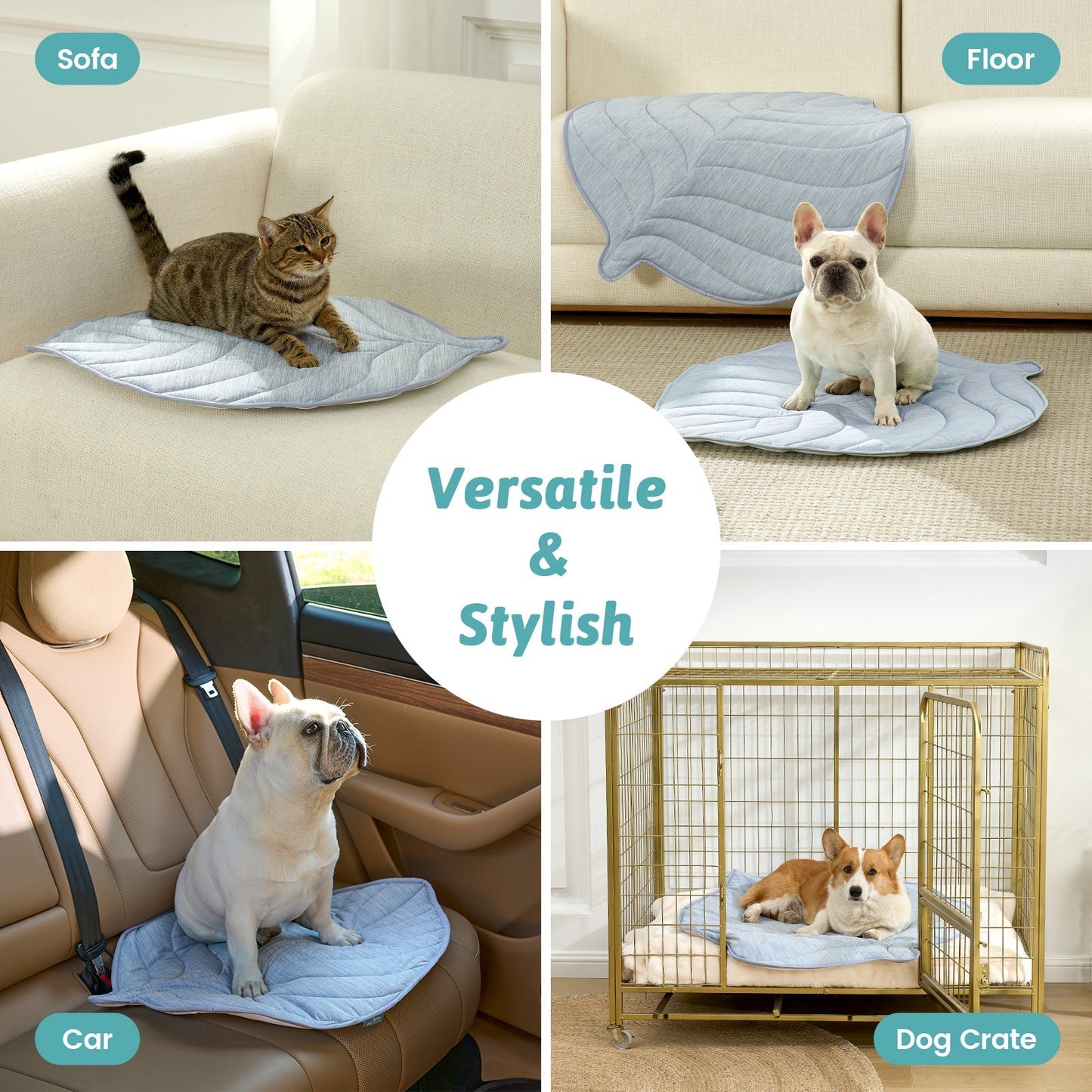 Pet Cooling Mat | Leaf Shape Cooling Fabric | Waterproof & Non-Slip Backing | Easy Care