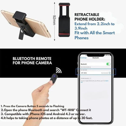 Phone Tripod | 3-in-1 Selfie Stick w/ Bluetooth Remote | Aluminium