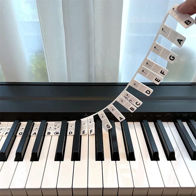 Piano Key Labels | Removable Silicone Note Strips | Double-Staff Notes, 88-Key Compatible
