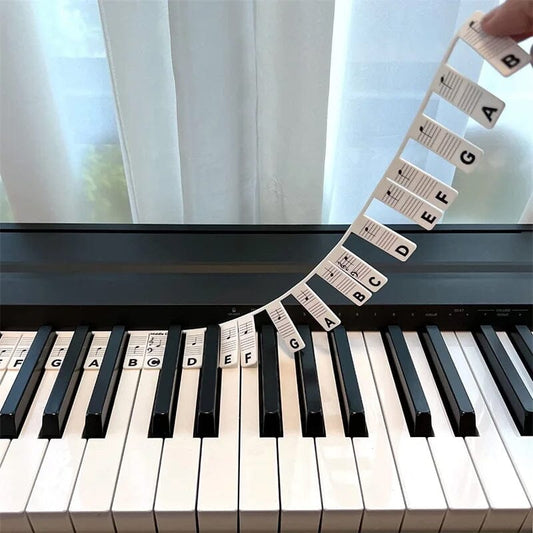 Piano Key Labels | Removable Silicone Note Strips | Double-Staff Notes, 88-Key Compatible