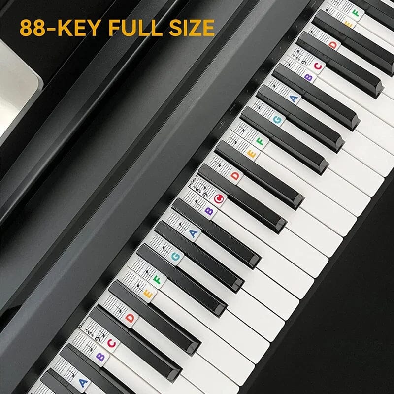Piano Key Labels | Removable Silicone Note Strips | Double-Staff Notes, 88-Key Compatible