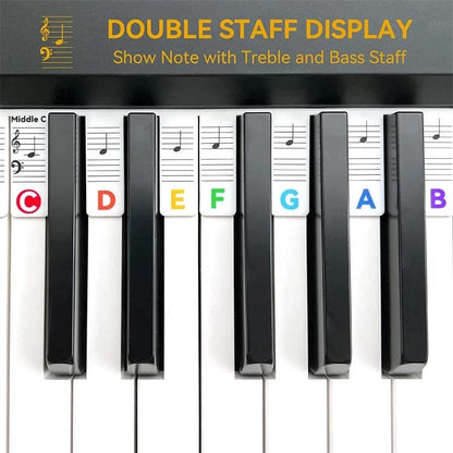 Piano Key Labels | Removable Silicone Note Strips | Double-Staff Notes, 88-Key Compatible