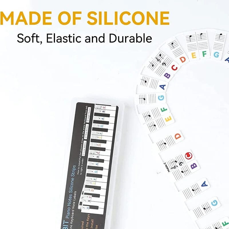 Piano Key Labels | Removable Silicone Note Strips | Double-Staff Notes, 88-Key Compatible