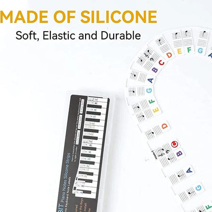 Piano Key Labels | Removable Silicone Note Strips | Double-Staff Notes, 88-Key Compatible