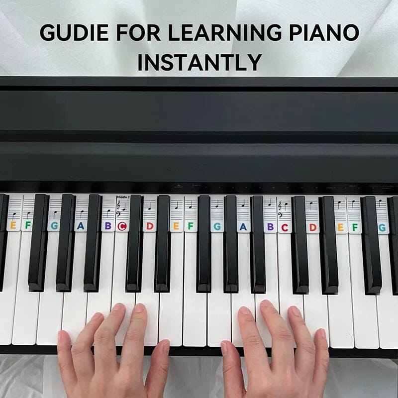 Piano Key Labels | Removable Silicone Note Strips | Double-Staff Notes, 88-Key Compatible