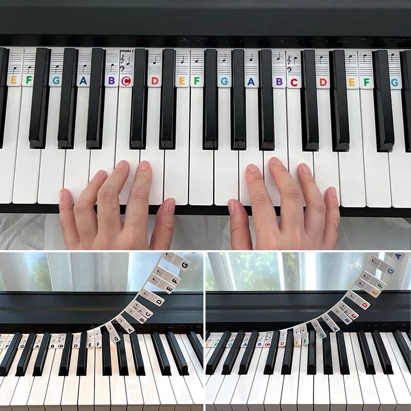 Piano Key Labels | Removable Silicone Note Strips | Double-Staff Notes, 88-Key Compatible