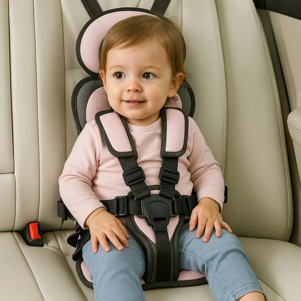 Portable Child Car Seat Ages 1-14 | Crash-Tested Harness | Foldable, Machine-Washable Cover