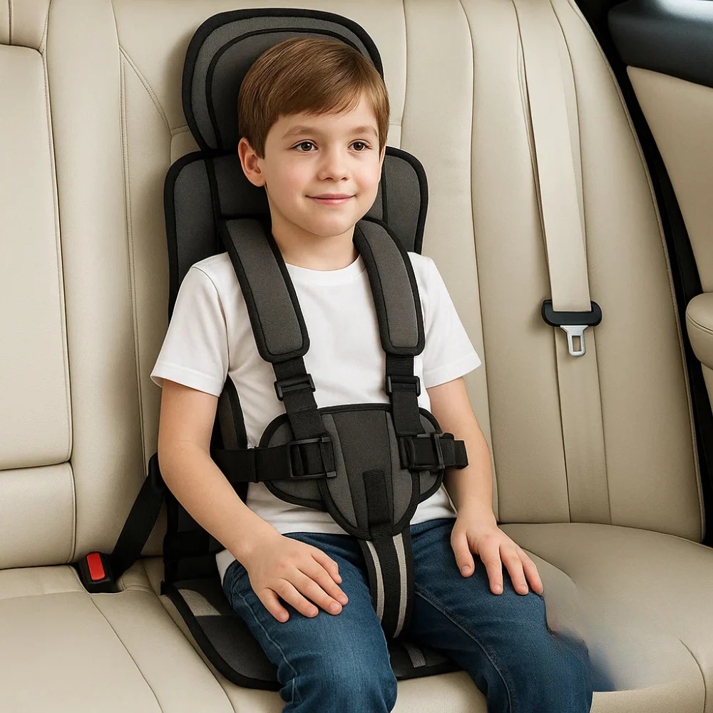 Portable Child Car Seat Ages 1-14 | Crash-Tested Harness | Foldable, Machine-Washable Cover