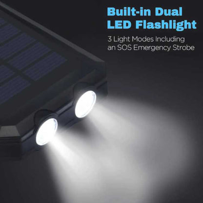 Portable Power Bank | Solar Charging & Dual USB | 10,000mAh Capacity | Waterproof Rugged Design