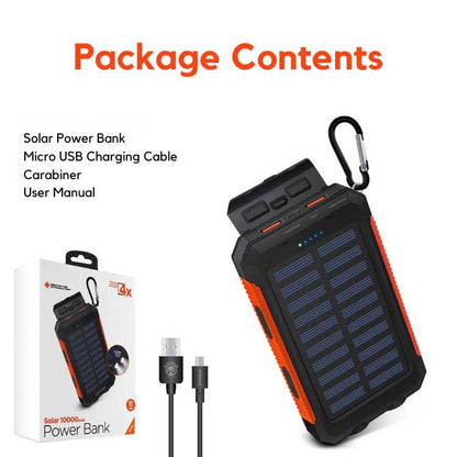 Portable Power Bank | Solar Charging & Dual USB | 10,000mAh Capacity | Waterproof Rugged Design
