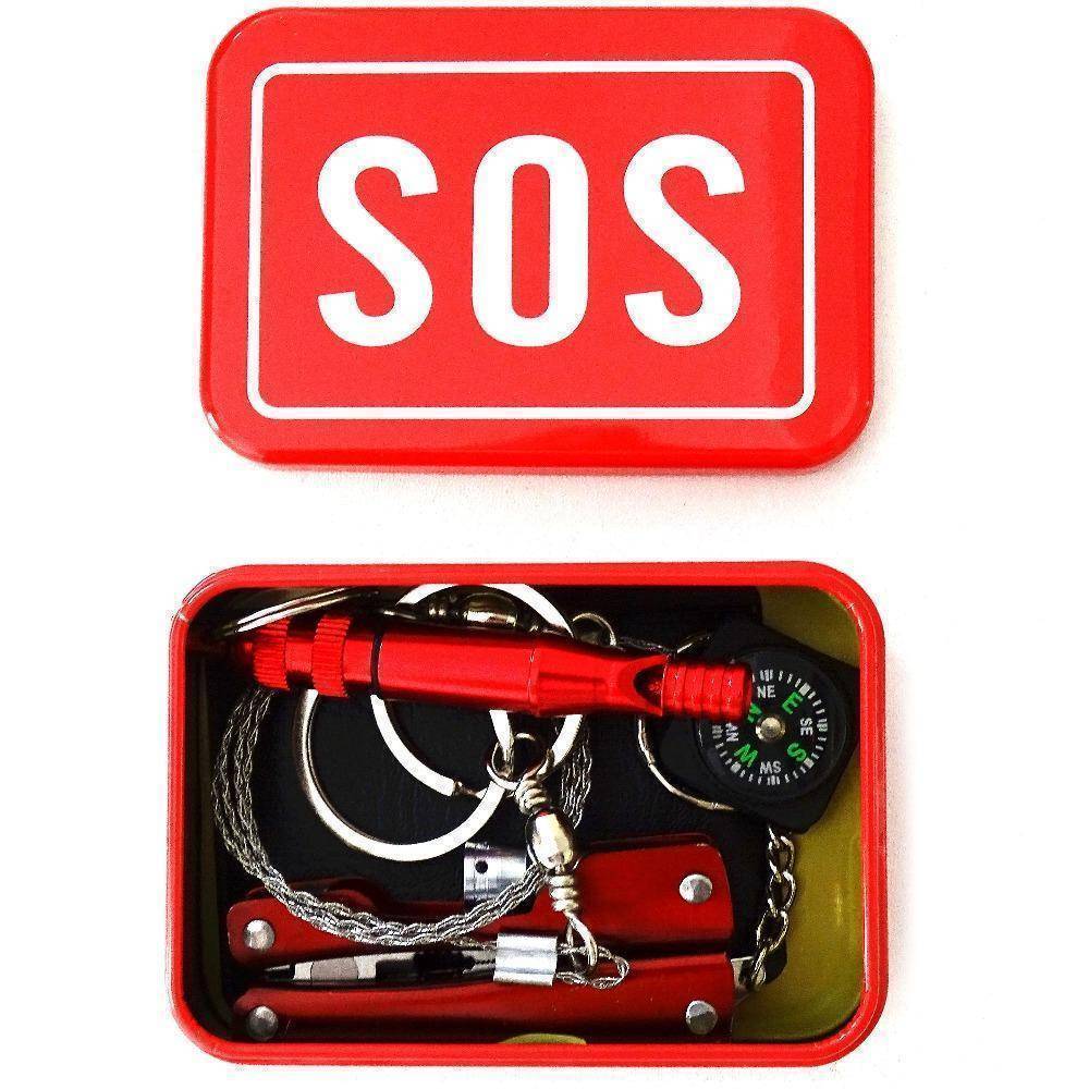 Portable Survival Kit | 8-Piece Compact Set | Durable Metal Box, Compass & Whistle