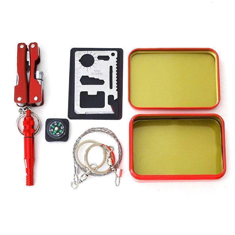 Portable Survival Kit | 8-Piece Compact Set | Durable Metal Box, Compass & Whistle