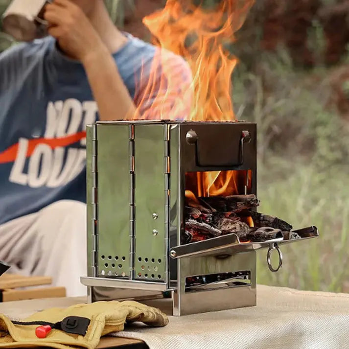 Portable Wood Stove for Camping | Compact Foldable Design | Stainless Steel | Efficient Combustion