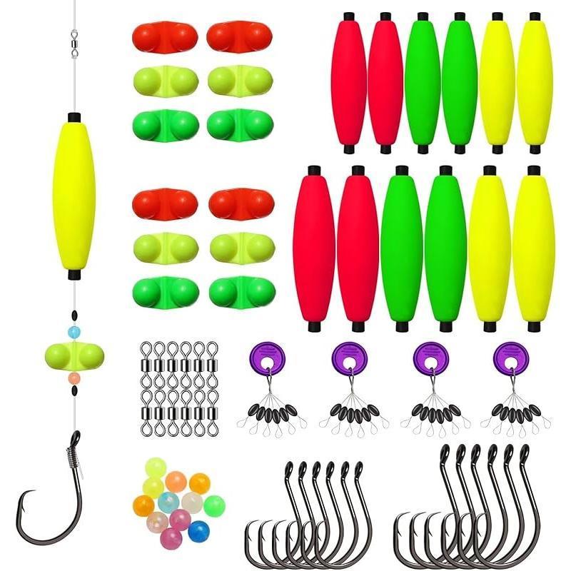 Pre-Rigged Catfish Rigs | Double Rattle Beads & Hi-Vis Floats | Carbon Steel Hooks 55 lb Leader